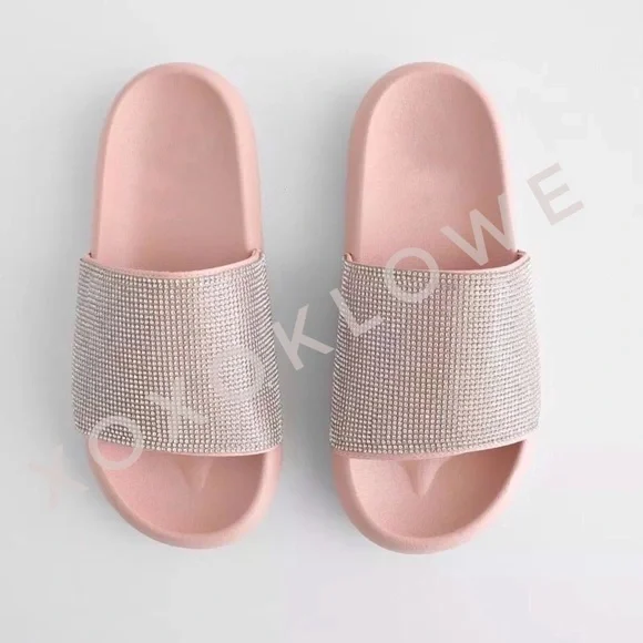 Sparkle Bling Rhinestone Embellished One Band Footbed Slide Sandal - Picture 6 of 9